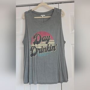 Maurices Gray Tank Top with Pink, Yellow, and Teal Graphic - "Day Drinkin'"
